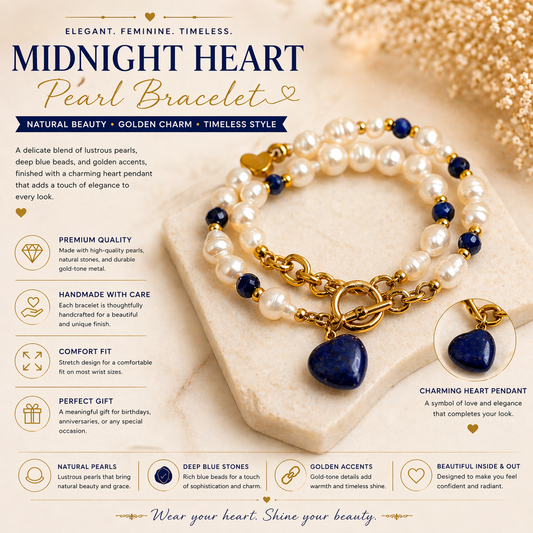 Luxury Pearl & Sapphire Heart Charm Bracelet