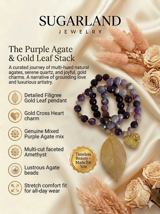 The Purple Agate & Gold Leaf Stack