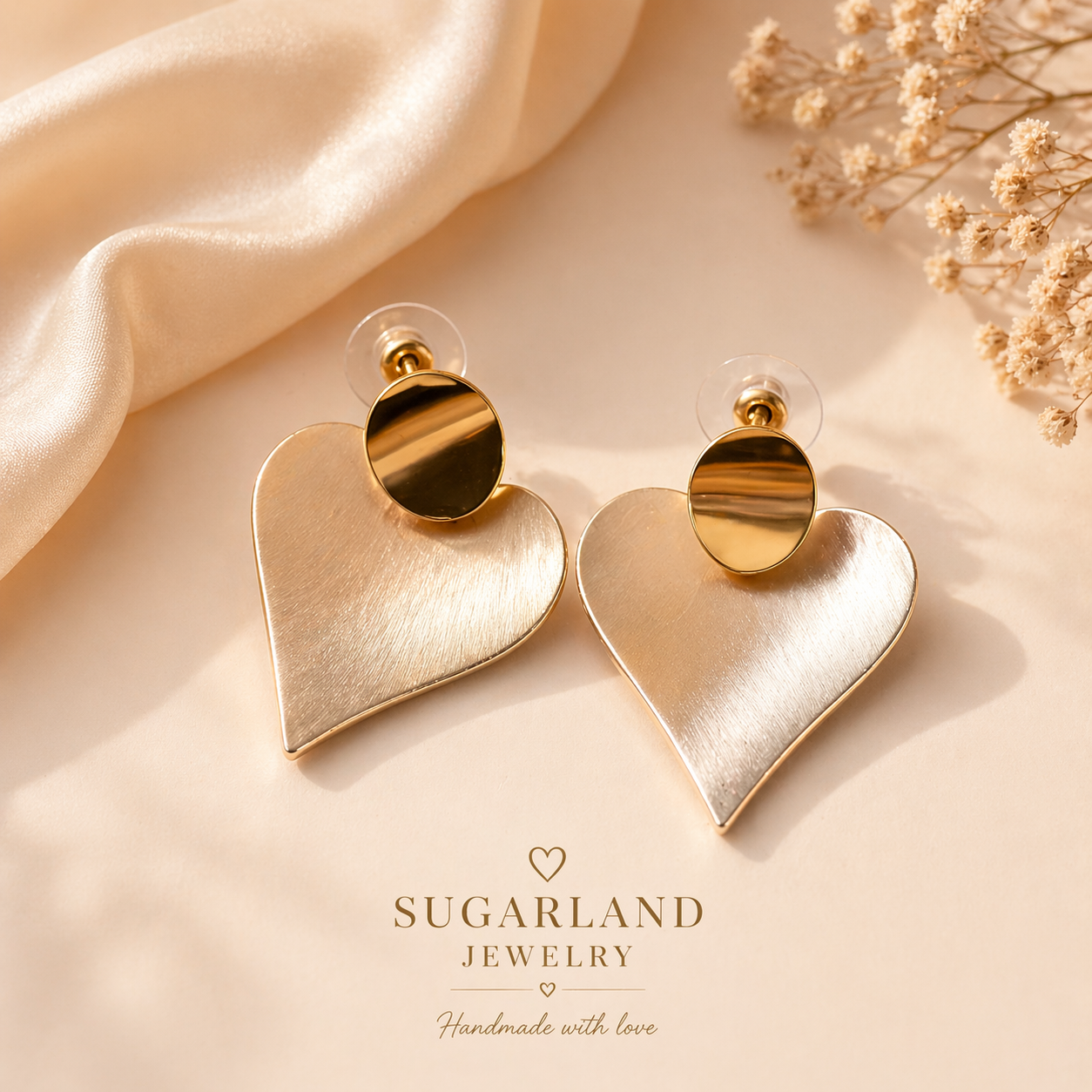 Gold Heart Drop Earrings – Minimal Luxe Edition
