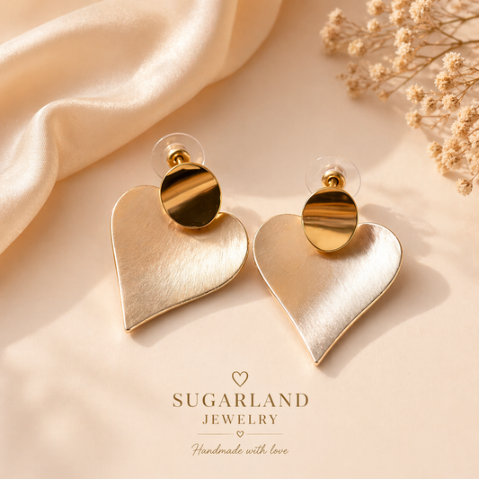 Gold Heart Drop Earrings – Minimal Luxe Edition