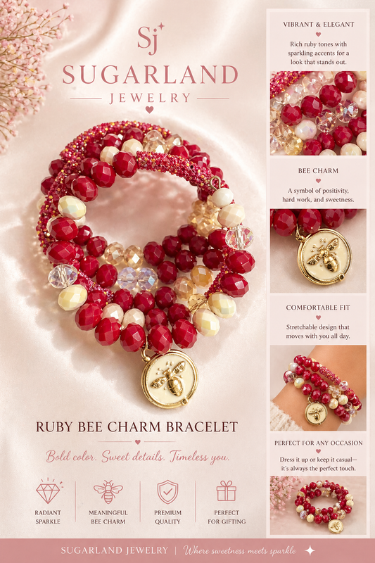 ❤️ Ruby Bee Charm Bracelet
