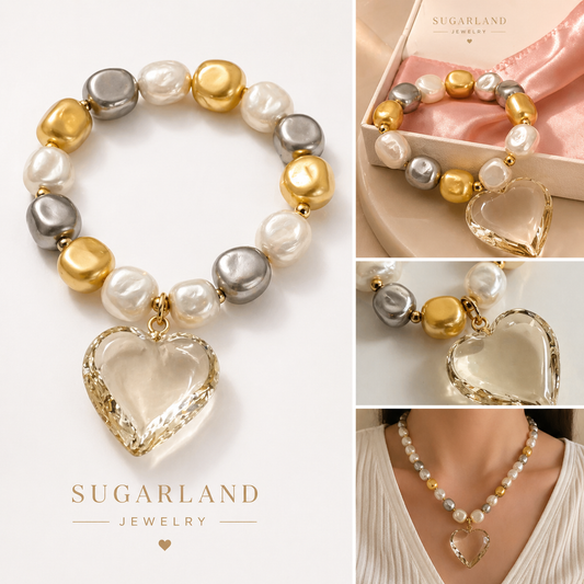 💛 Golden Heart Pearl Necklace