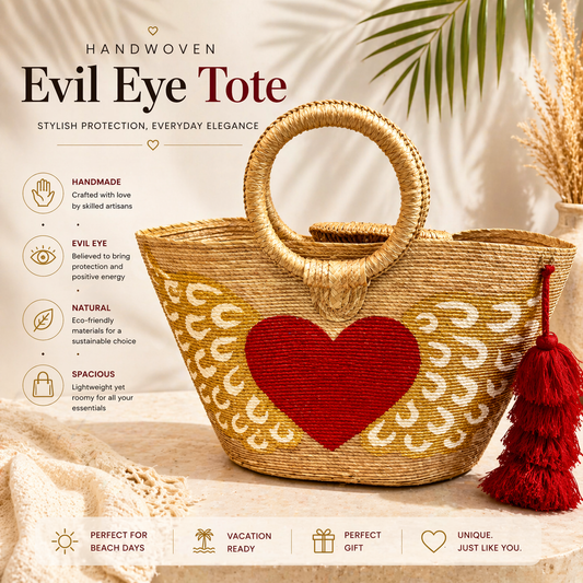 Handwoven Heart Detail Straw Tote