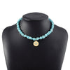 vacation bohemian sun devil's eye heart shape alloy turquoise beaded inlay turquoise pendant necklace - Jewelry Trends USA