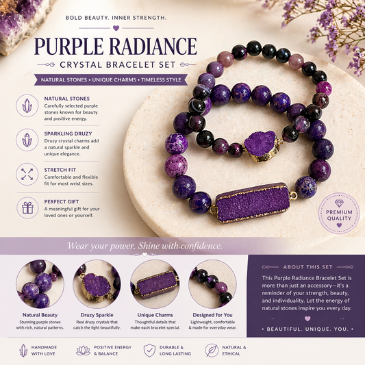Elegant Purple Crystal Beaded Bracelet Set